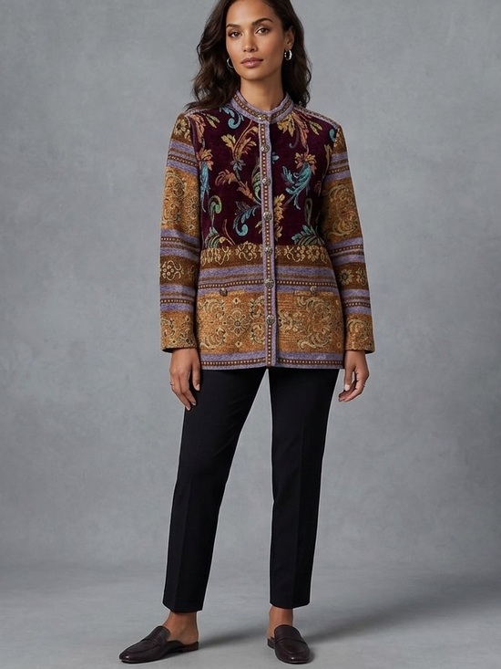Sag Harbor Jackets & Blazers - Vintage Sag Harbor Tapestry Chenille Jacket Womens 8 Boho Floral 90s